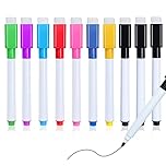 Autoau 10 pcs Whiteboard Markers, 8 Colour Magnetic Whiteboard Pens, Fine Tip White Board Pens, White Board Markers Erasable, Low Odor Dry Wipe Pens for Whiteboard Home School Office Uses