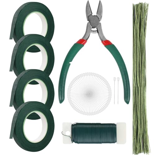 GardEasy Floral Arrangement Kit with Green Tape and Wire 26 Gauge Stem Wire and 22 Gauge Paddle Wire Boutonniere Flower pin Florist and Wreath Making