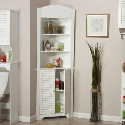 Ellsworth 23.25" x 68.31" Corner Free Standing Linen Tower- With Contemporary Style That Blends Well with Most Bathroom Decors- Has Two Open Shelves and a Closed Cabinet- White Finish