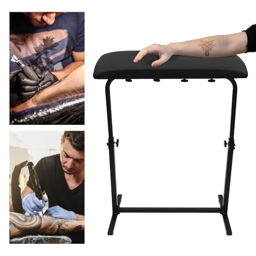 Large Tattoo Armrest, Portable Tattoo Arm Rest Stand w/Adjustable Height and Tilt Black Leather Pad, Tattoo Furniture for Beauty Salon Tattoo Studio
