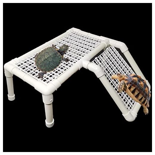 Fhiny Turtle Basking Platform, Tortoise Dock Plastic Resting Terrace Climbing Ramp Reptiles Habitat Terrarium Accessories Decor for Newts Lizard Gecko Hermit Crab