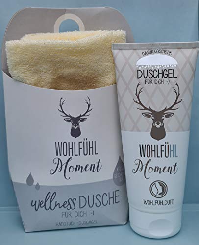 LaVida Relax-Geschenk-Set, Wellness Dusche,Wohlfühlmoment, Duschgel- zertifizierte Naturkosmetik mit einem Handtuch aus Bio-Baumwolle