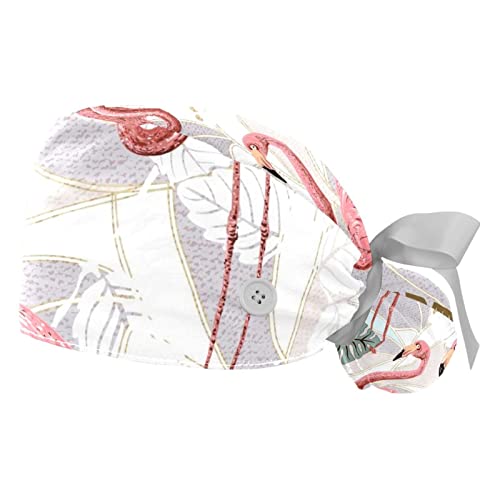 Chapeau de travail respirant JDEZ en lot de 2 avec motifs flamingo et feuilles de palmier