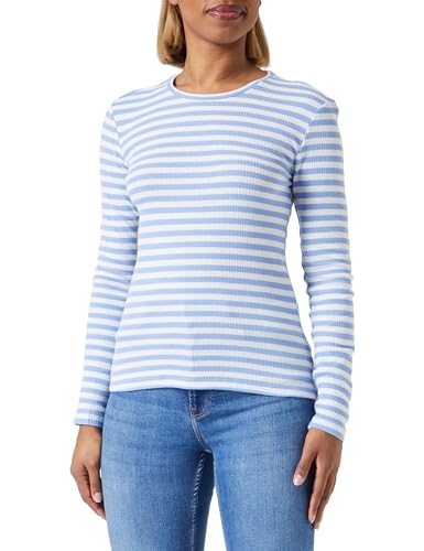 PIECES Damen Langarmshirt,Hydrangea/Stripes:Cloud Dancer,L