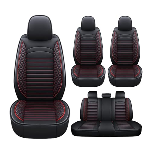 に適用 トヨタクラウン 180系 200系 210系 車用 シートカバー シートクッション 新型 5席 レザー 防水 防汚 滑り止め 耐磨耗 通気性 カーシートカバー 360度全包? 取付簡単 収納便利 四季通用 カー用品(黒赤,枕なし)