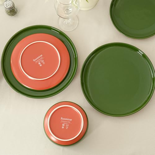 Image of 10.25-Inch Dinner Plates, Set of 4, Forest Glaze Green | Dual Glaze Stoneware Plates, Microwave Safe, Dishwasher Safe, For Everyday Dining
