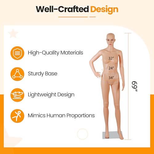 ZENY Female Mannequin Full Body, Torso Dress Form Mannequin, Detachable Stand, 69 Inches Adjustable Dress Model, 360° Rotating Head