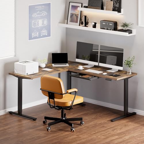 Image of SANODESK 71x63 Electric L-Shaped Corner Standing Desk with Drawer