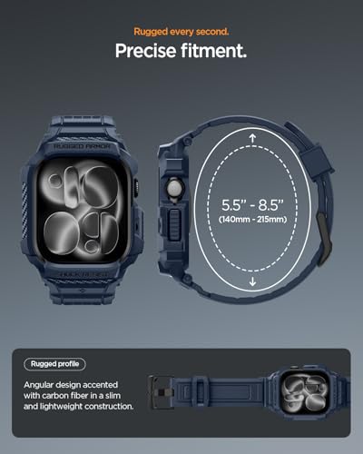 Image of Spigen Rugged Armor Pro 2 for Apple Watch Series 11 42mm Case with Strap Band, Series 10 42mm Protective TPU Cover with Strap - Matte Black