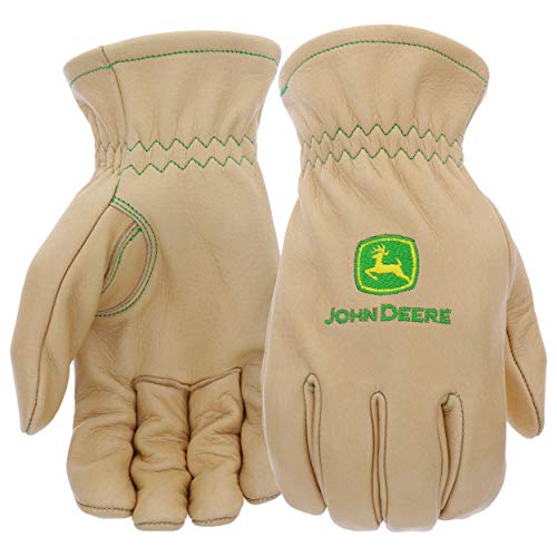 John Deere JD84013-L Mens Water Resistant Leather Gloves Abrasion Resistant Durable Tan Large