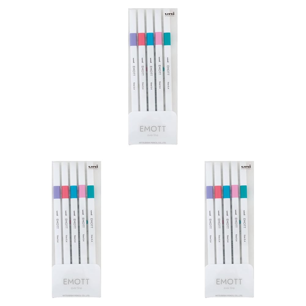Uni Emott Ever Fine Liner 0.4mm, Pack of 5 Assorted Colors