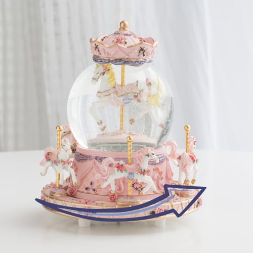 LOVE FOR YOU Gift Wrapped Music Box Carousel Horses Color Lights Unicorn Musical Snow Globe for Girls and Women Baby Kids Sister Daughter Mom Granddaughter Grandma Christmas Birthday Presents Gifts