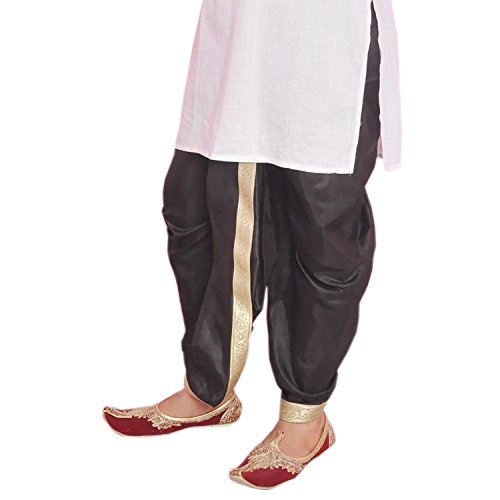 Image of Larwa Men's Polyester Dupion Lace Embroidered Dhoti (DBlack2, Black, Free Size)