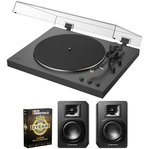 Image of Sony PS-LX3BT Full Auto Playback Turntable with Bluetooth Connectivity, Black Bundle with Audio-Technica AT-SP3X Bookshelf Speakers and Deco Essentials CPS Exclusive 2 YR Protection Pack