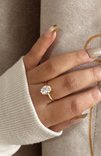 Engagement Rings 14K Gold Plated Promise Wedding Band Round Oval Cubic Zirconia Fake Diamond Ring Jewelry for Women (8)3