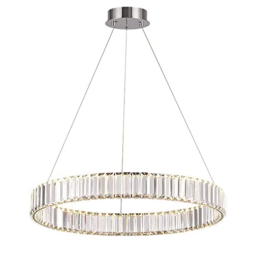 Lan-shop Lámpara de araña de Cristal de Lujo Moderna de 31,5 Pulgadas, for Comedor, Sala de Estar, Dormitorio, lámpara Colgante de Anillo Regulable LED de Ahorro de energía Plateada ，Plafon Techo