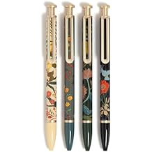 U Brands Monterey Ballpoint Pens, Bold 1.0 mm Point, Black Ink, Set of 4, Botanical Studies with Gold Details
