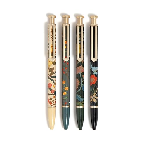 U Brands Monterey Ballpoint Pens, Bold (1.0 mm) Point, Black Ink, Set of 4, Botanical Studies with Gold Details