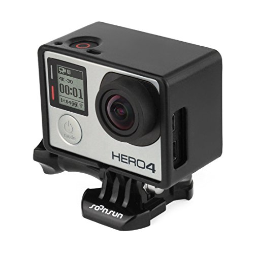 SOONSUN Extended Frame Mount Housing Case for GoPro Hero 4/3+/3 - Compatible with LCD BacPac & Battery Extension – Includes Mounting Buckle & Thumb Screw