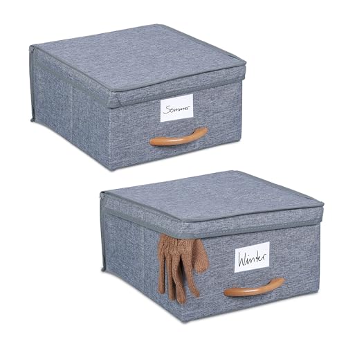 Relaxdays Storage Box Set of 2, 12 l each, Foldable Fabric Organiser with Lid, Basket, Handle, 16 x 30 x 32.5 cm, Grey, Polyester