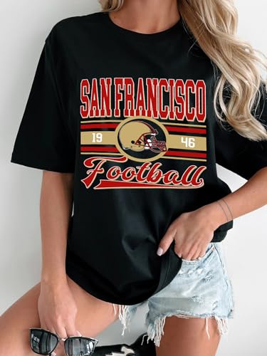 OCURHU Football Shirts for Women Football Game Day Tshirts Sport Team Fan Outfits Oversized Football Helmet Graphic Apparel Black S - Image 4