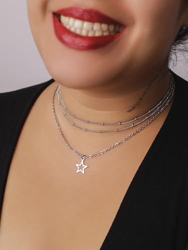 Sacina Dainty Layered Silver-tone Star Necklace Y2k, Emo Grunge Necklace, Christmas Jewelry Gift for Women3