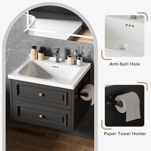 Floating Bathroom Vanity with Sink & Towel Holder, 24 inch Wall Mounted - image 2