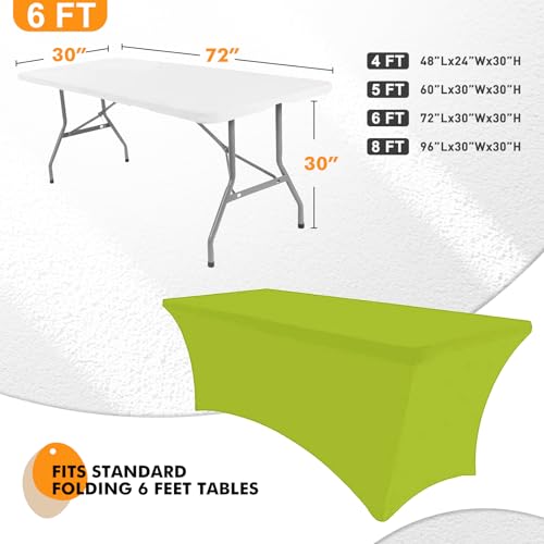 Image of SEPARO 2 Pack 6 Ft Green Table Cover Fitted Rectangular Tablecloth Stretchable Fabric Table Cloth 6 ft Wrinkle-Free for Party Tradeshows Banquet Weddings Cocktail