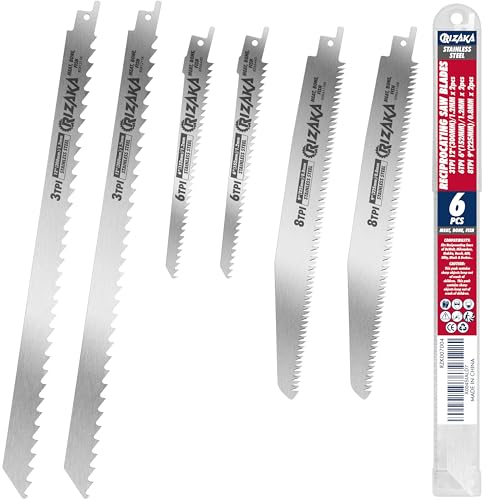 6 Pack Reciprocating Saw Blades for Frozen Meat Bone Fish - 3TPI 12(300mm)/1.2mm x 2 pcs 6TPI 6(152mm)/1.2mm x 2pcs 8TPI 9(225mm)/0.8mm x 2pcs - Stainless Steel Sawzal Blades + Storage Box