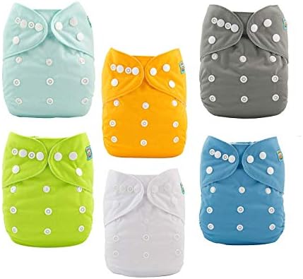 ALVABABY Baby Cloth Diaper 6 Pack with 12 Inserts One Size Cloth Diaper Covers Adjustable Washable Reusable for Baby Girls and Boys