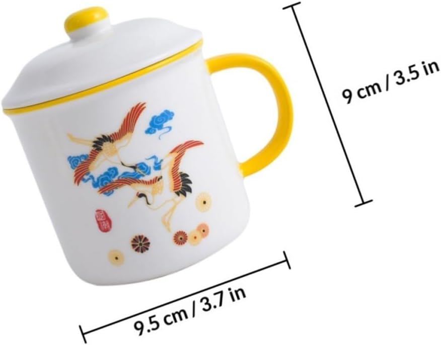 TOYANDONA Chinese Style Enamel Wedding Cups Set with Heat-resistant and Anti-scald Handle, Yellow Water Mugs for Hot and Cold Drinks, for Wedding Gifts and Home or Office Decor Style
