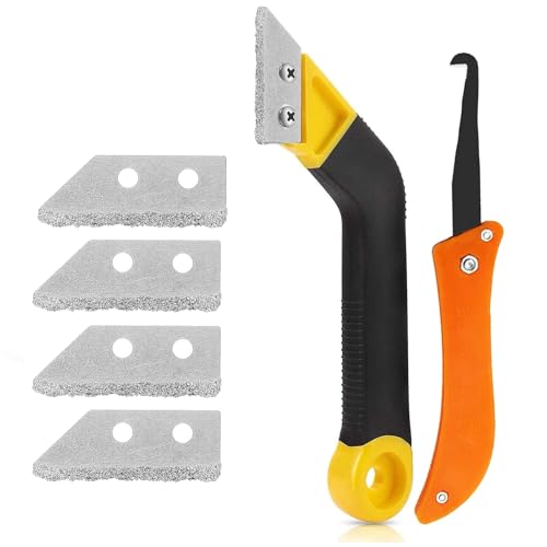 OWLMATE Removedor de silicona, raspador juego de herramientas para limpieza con 4 cuchillas de repuesto, limpia juntas del baño, cocina, fugas y limpieza de juntas