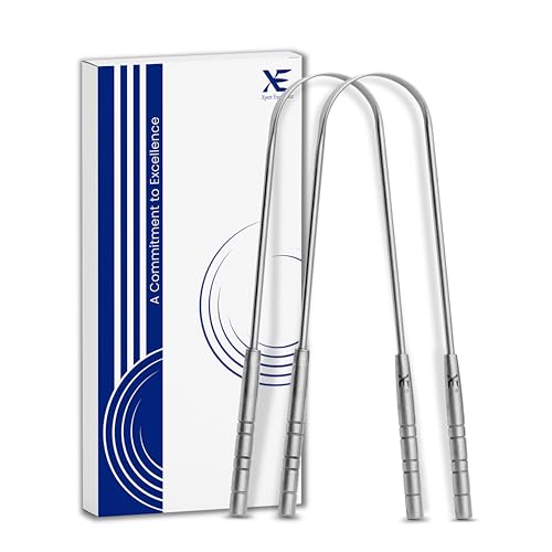 XE 2 piezas Raspador de Lengua en Forma de U - Raspador de Lengua de Metal de Acero Inoxidable para el Tratamiento del mal Aliento, Limpiador de Lengua de Higiene Bucal para Hombres y Mujeres