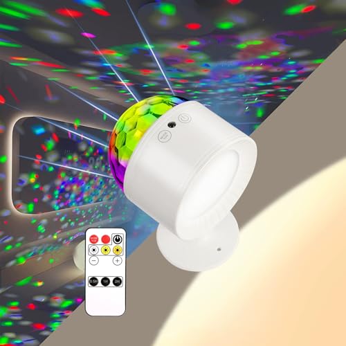 Disco Ball Light, RGB Stage Lights and 3 Color Temp Dual Purpose Wall Swconce with Remote Control, 360°Rotate Magnetic Crystal Portable LED Night Lights for Xmas KTV Club Pub Show Home Theater (White)