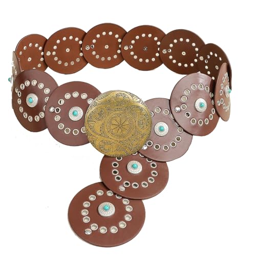 Western Belt for Women - PU Leather Cowboy Belt with Concho Details, Vintage Country Wide Boho Cowgirl Waist Belt for Ladies