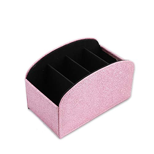 Glitter Color Remote Control Holder Organizer Box with Compartment PU Leather Multi-functional Office Organizer Store TV,DVD,Media Player,Heater Controllers ,Brush ?Pencil (4 Compartments-Glitter Pink)