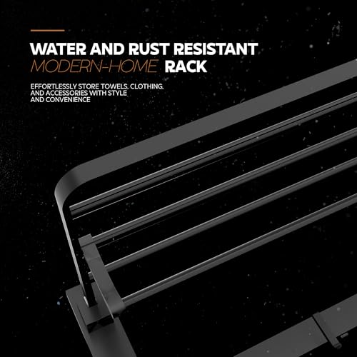 Image of MIORAH 24 Inch Foldable Aluminum Towel Rack for Bathroom - Wall Mounted Double-Tier Towel Holder with Rod & Hooks | Rustproof