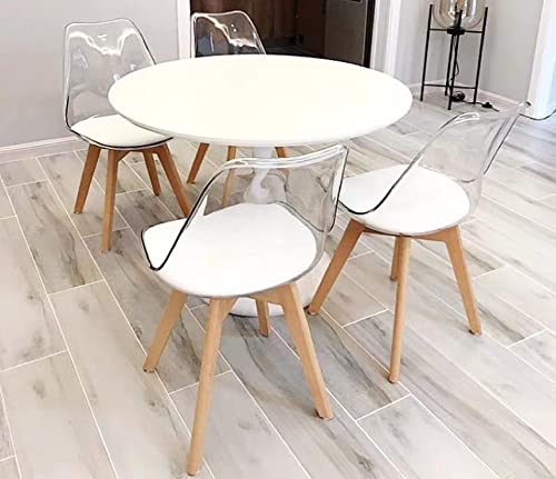 Image of Dream Furnishing - Set of 4 Scandinavian Modern Style Mid Century Modern Dinning Room Cafe Hotel Office Wooden Legs Chair (Transparent White Seat)