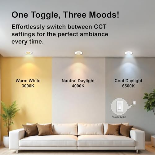 Image of Havells Fazer Neo 3-in-1 6W Round LED Downlight. Flush Mount Ceiling Light with switchable CCT (3000K /4000K /6500K). Long Life, Wide Voltage Support. for Office & Home. (White)