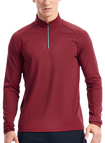 Zengjo Mens Quarter Zip Pullover Long Sleeve Workout Shirts Golf Pullovers(XL,Burgundy)
