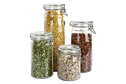 Set 4 Frascos Cristalmas Clip Acero 2100Ml1500Ml1150Ml750Ml En Oferta Cofan Set De 4 Frascos De Vidrio | Para Almacenamiento | Capacidad De 750-1150 - 1500-2100 Ml