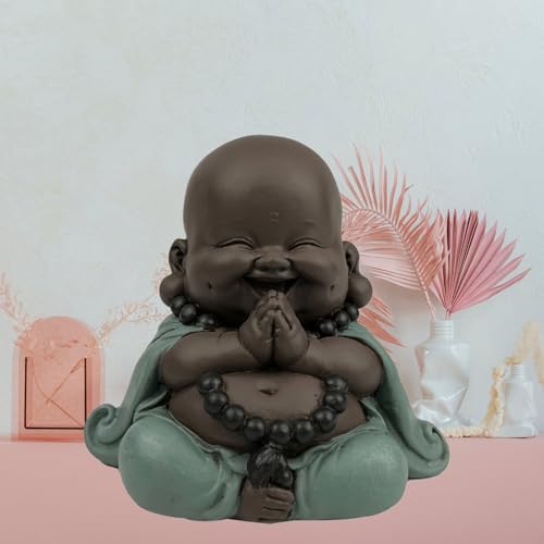 Miniatura 9 de Estatua Boudha Rieur - Decoración Zen Y Feng Shui - Para Crear Un Ambiente Relajante Y Espiritual - Idea De Regalo Original - Ancho: 9 Cm - Color: Verde Y Marrón - Zen Light