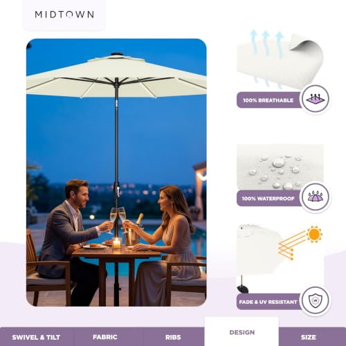 Image of Midtown Umbrellas LED Swilt - 8 Ft Solar LED Patio Umbrella, Canvas Natural