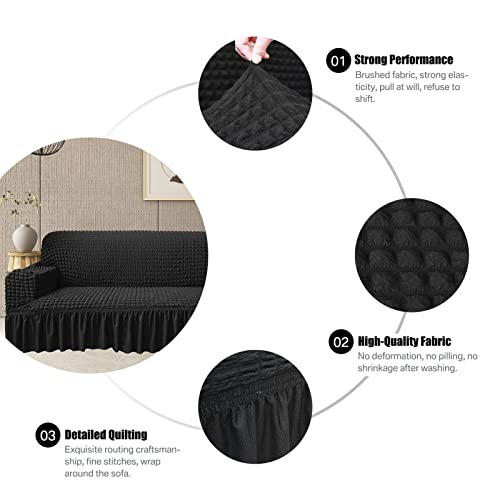 Neween Sofa Slipcover Silver Black Sofa Cover 1 Piece Easy Fitted Sofa Couch Cover Universal High Stretch Durable Furniture Protector With Skirt Vintage Country Style （3 Seater, Silver Black） #TOP3