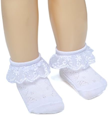 Epeius Baby-Girls Infant Eyelet Frilly Lace Socks Princess White/Pink (Pack of2) 3-12 Months White
