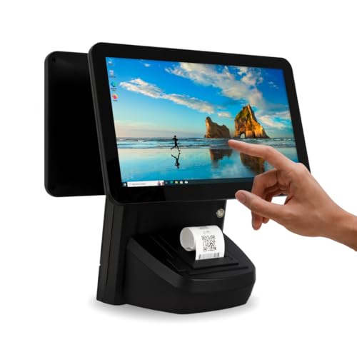 Image of All in One Point of Sale M9W with 15.6'' Dual Touch Screen. Windows 10 OS and an i3 Processor. Touch Pos with 58mm Thermal Printer for Receipts Wi-fi, 4GB RAM and 64GB ROM. (Black)