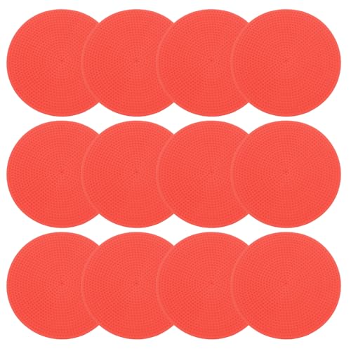PATIKIL 4 Inch Poly Spot Markers, 12Pcs Non Slip Rubber Floor Dots with Storage Bag Flat Agility Cones for Sports Training Basketball Football, Red