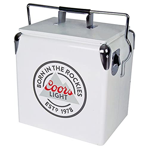 Coors Light Ice Chest Cooler - Portable Ice Bucket with Bottle Opener, Vintage Style, Insulated for Camping, Beach, Picnic, RV, BBQs, Tailgating, Fishing, Steel-Belted 18 Can Ice Box, 13L (14 qt)