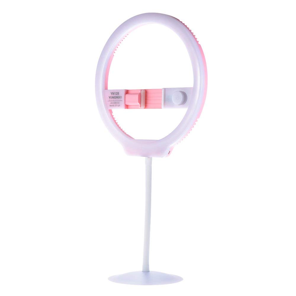 YONGNUO YN128 128pcs LED Ring Light for Video Studio Live Selfie Lighting with Stand Compatible with Canon Nikon Sony DSLR Compatible with Smartphone (Pink)