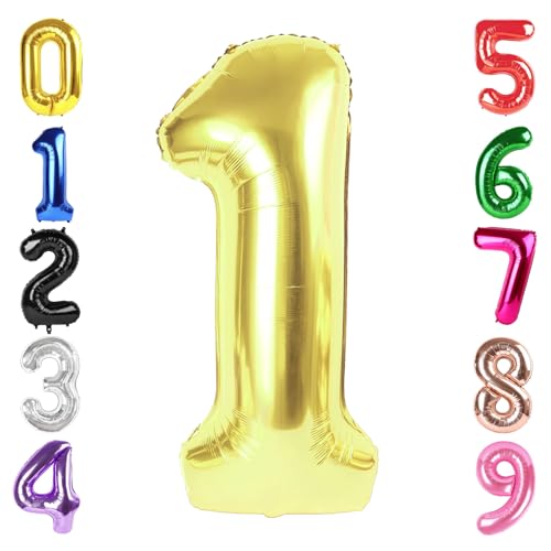 Image of 40 Inch Light Gold Number 1 Balloon, Champagne Birthday Party Decorations | 40 Inch Light Gold inflatable foil number balloons, large birthday decorations for 1st birthday